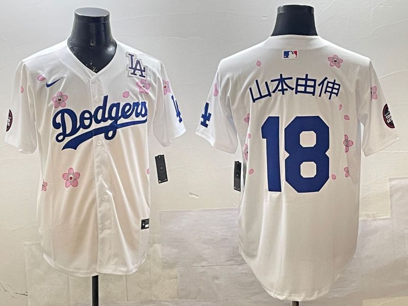 Men Los Angeles Dodgers #18 Yamamoto White Sakura Edition 2025 Nike MLB Jersey style 15